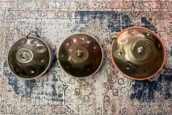 Handpan size comparison: 43cm, 46cm, 56cm
